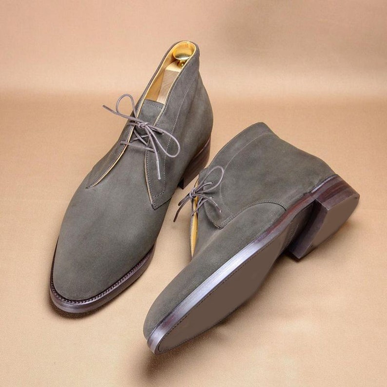 Men's Handmade Grey Color Half Ankle Genuine Leather Suede Stylish