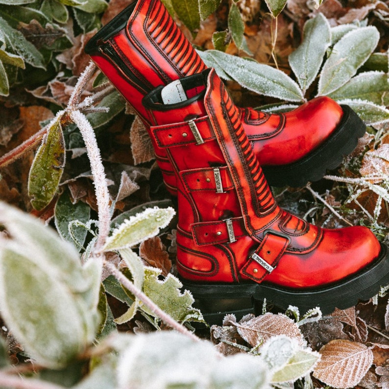 Women's Platform Boots in Red Deadstock