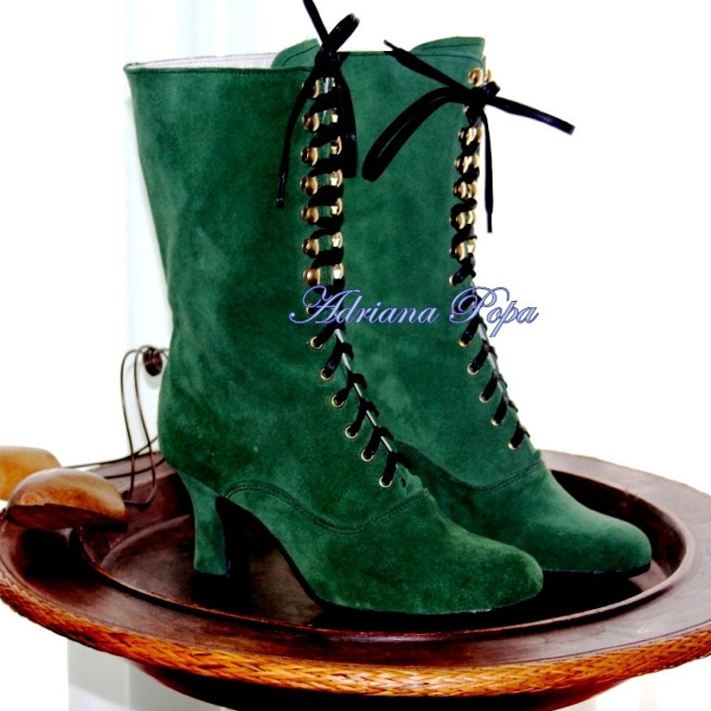 Women's Emerald Green Boots Victorian Boots Emerald Green Suede