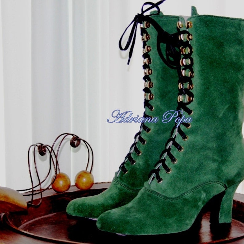 Women's Emerald Green Boots Victorian Boots Emerald Green Suede