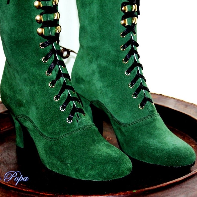 Women's Emerald Green Boots Victorian Boots Emerald Green Suede