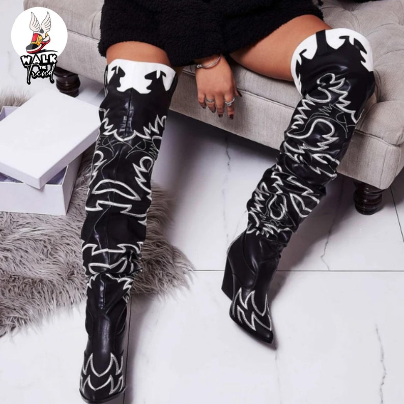 Women's New Embroidered Slouch Pull-on Over the Knee High Cowboy