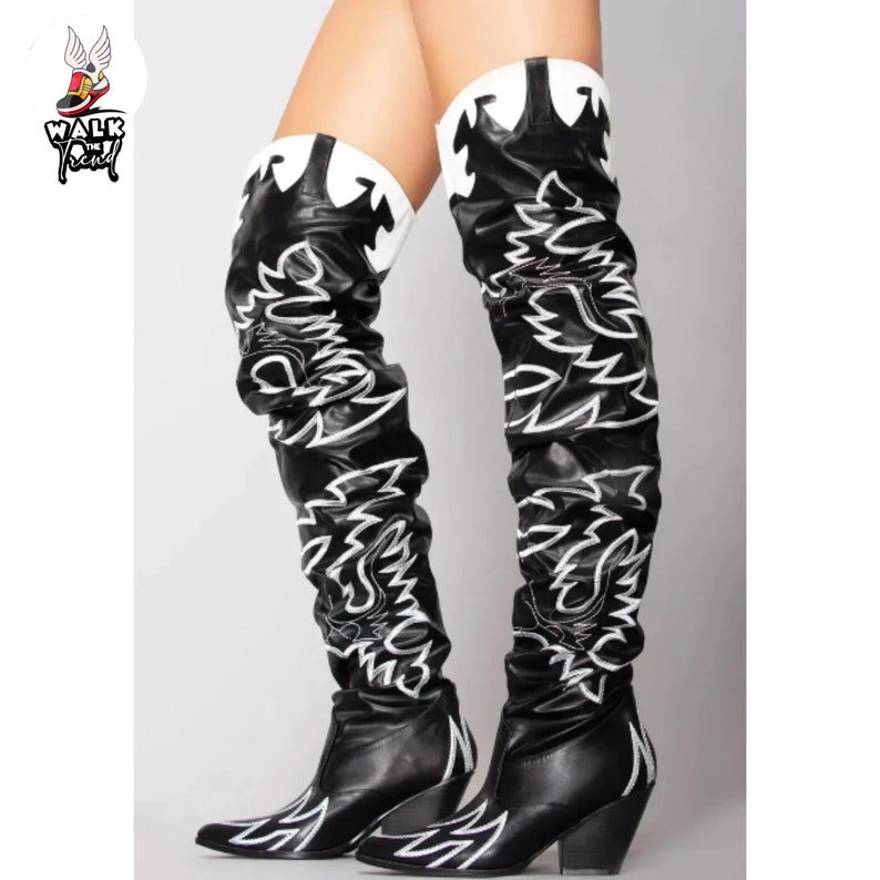 Women's New Embroidered Slouch Pull-on Over the Knee High Cowboy