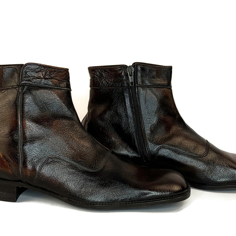 Men's Vintage 1970s Ankle Boots in Brown With Side Zipper 70s