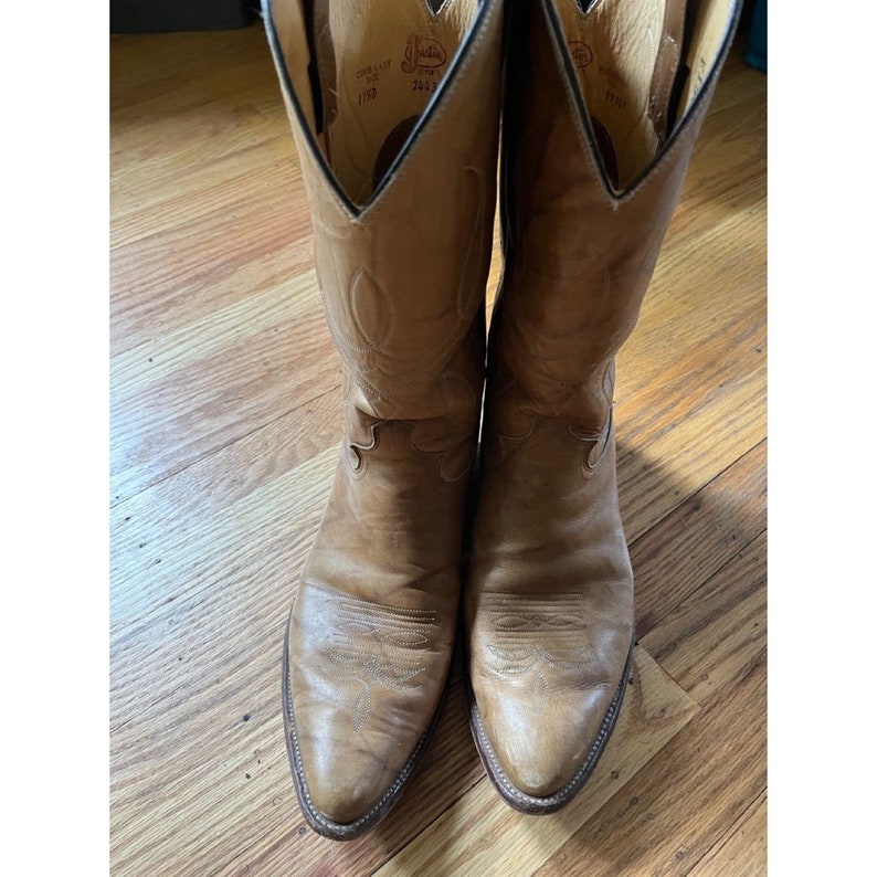 Men's Vintage Justin Light Tan Cowboy Boots Round Toe 11.5 2443