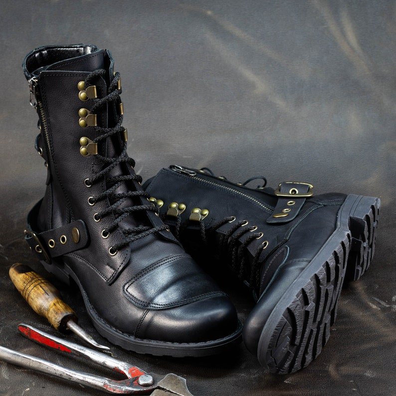 Men's Handmade Italian Leather Motorcycle Boots High