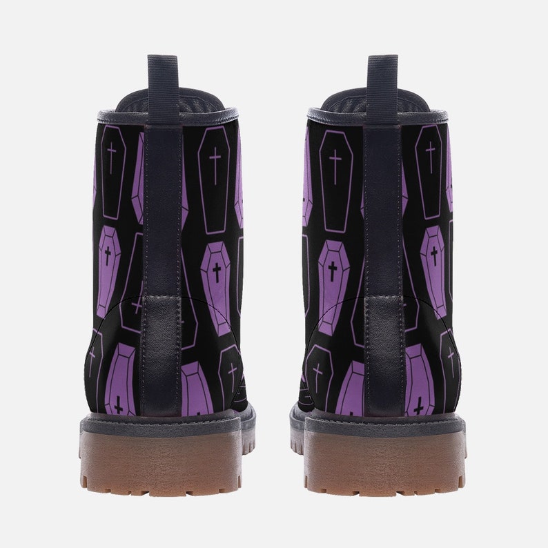 Women's Purple Coffins on Black Unisex Combat Boots Pastel Goth