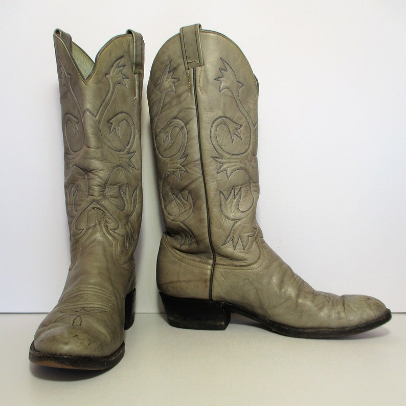 Men's Vintage Larry Mahan Cowboy Boots Light Gray