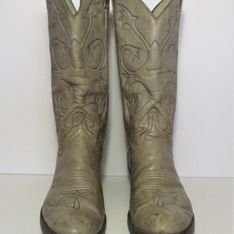 Men's Vintage Larry Mahan Cowboy Boots Light Gray