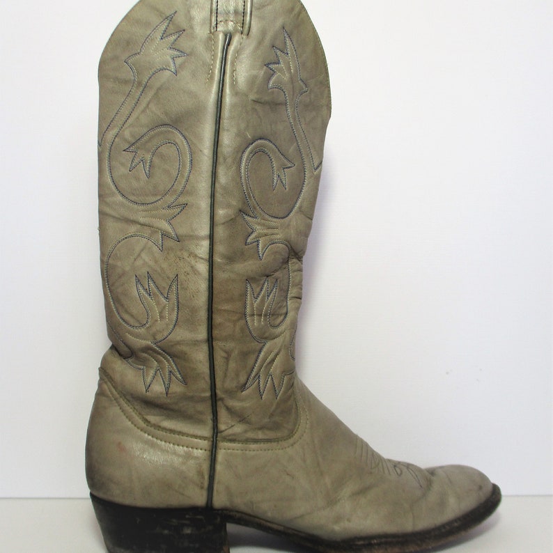 Men's Vintage Larry Mahan Cowboy Boots Light Gray