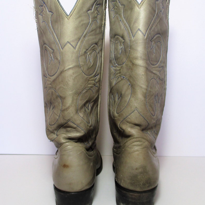 Men's Vintage Larry Mahan Cowboy Boots Light Gray