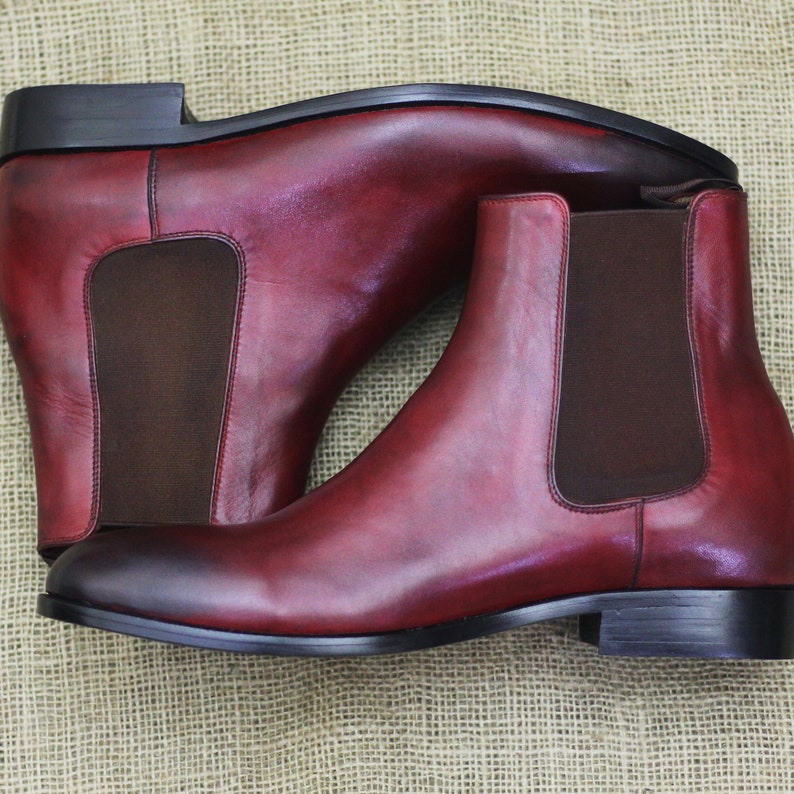 Men's Bespoke Handmade Burgundy Color Genuine Leather Ankle High