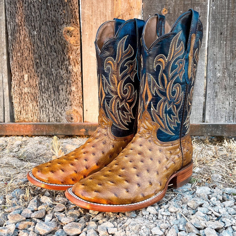 Men's Handcrafted Ostrich Cowboy Boots/ Square Toe Cowboy