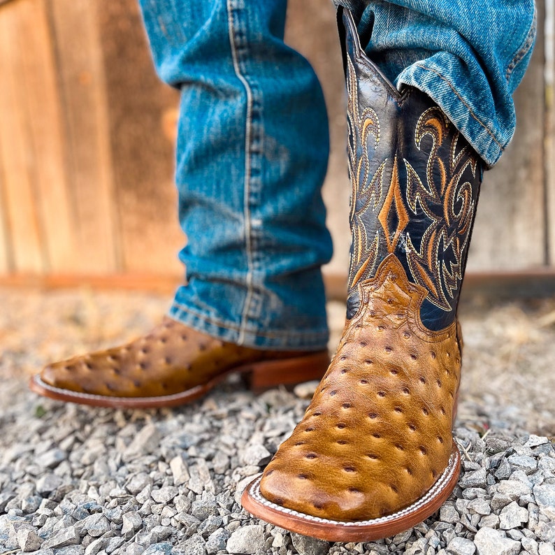 Men's Handcrafted Ostrich Cowboy Boots/ Square Toe Cowboy