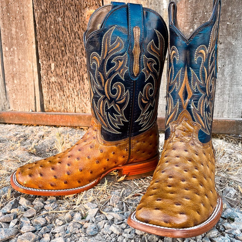 Men's Handcrafted Ostrich Cowboy Boots/ Square Toe Cowboy