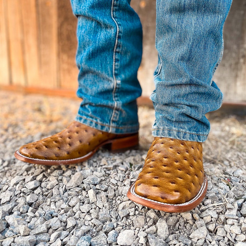 Men's Handcrafted Ostrich Cowboy Boots/ Square Toe Cowboy