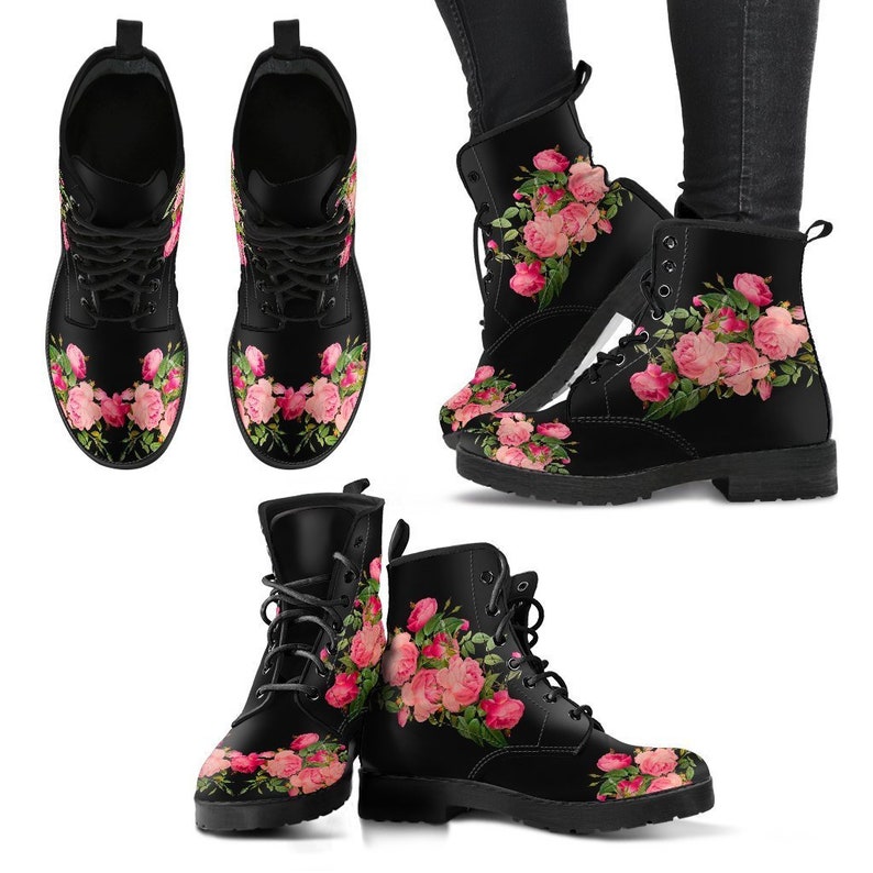 Women's Combat Boots Vintage Roses black Black