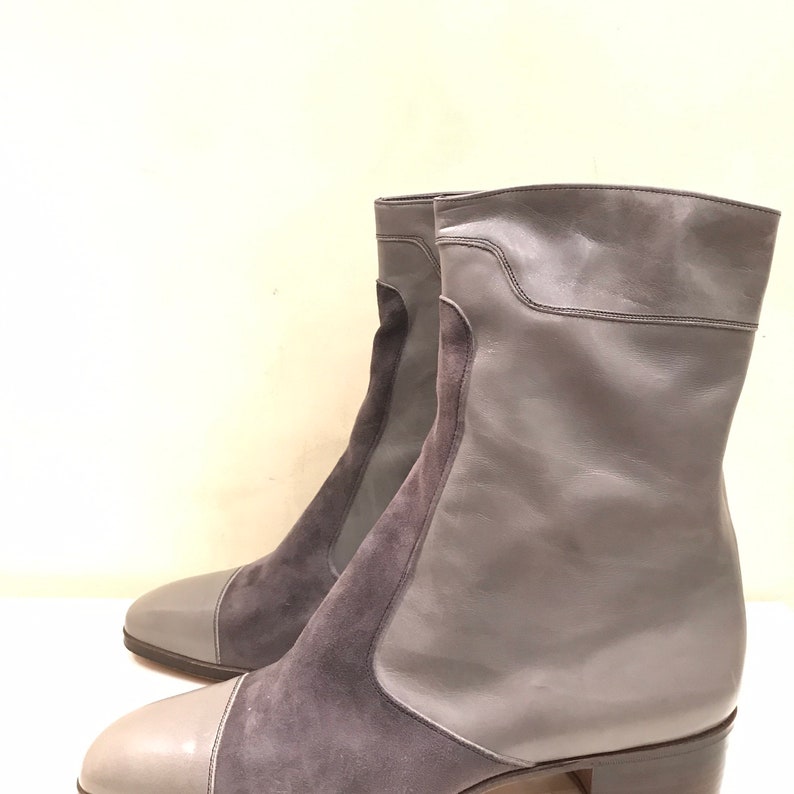 Men's Vintage Heeled Ankle Boots for in Gray Leather and Suede