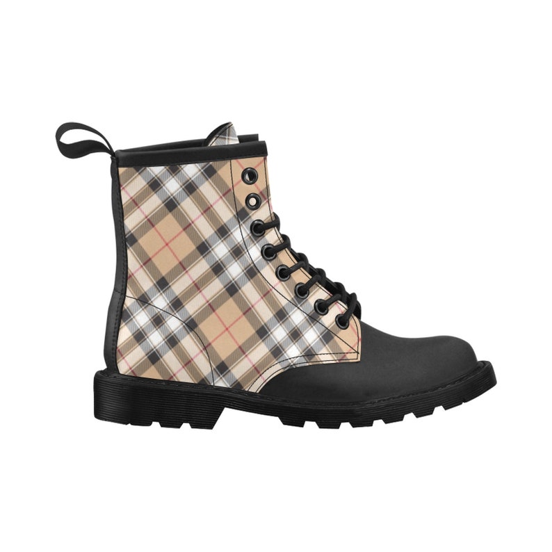 Women's Cream Plaid Boots Tartan Tan White Check Vegan