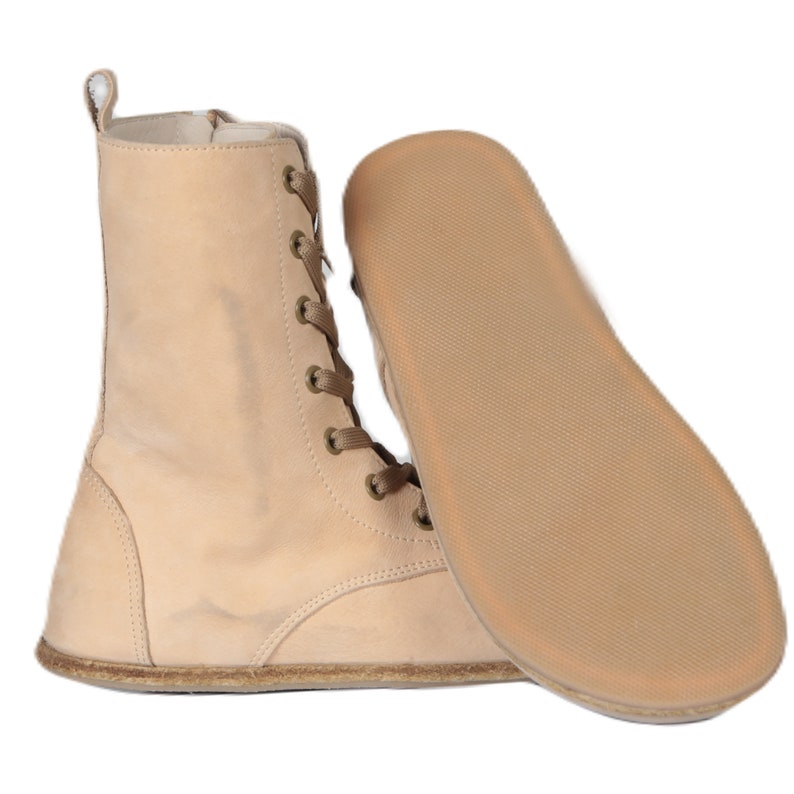 Women's Handmade LONG Boots Zero Drop Barefoot CREAM NUBUCK