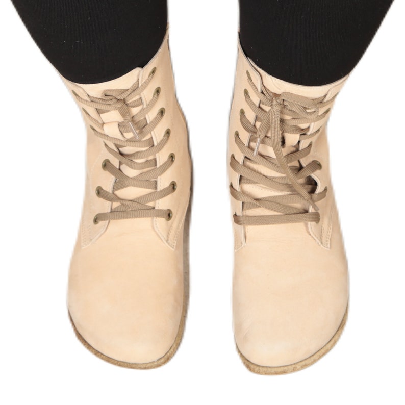 Women's Handmade LONG Boots Zero Drop Barefoot CREAM NUBUCK