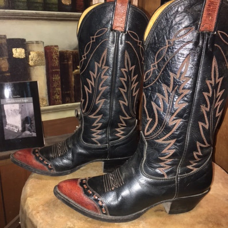 Men's Vintage Nocona Lizard Stitched Wingtip & Trim Black Cowboy