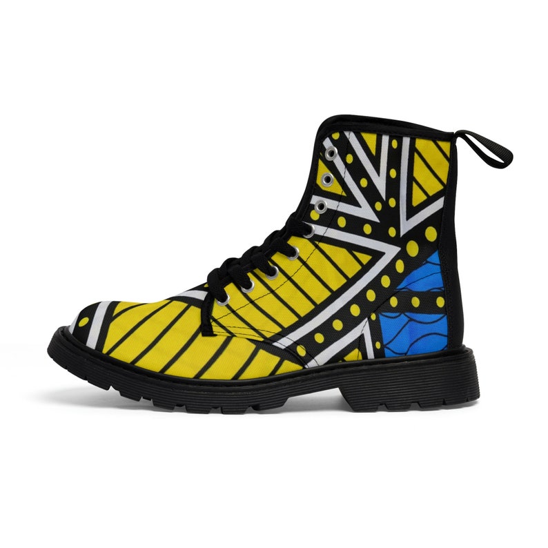 Women's Blue and Yellow Canvas Boots