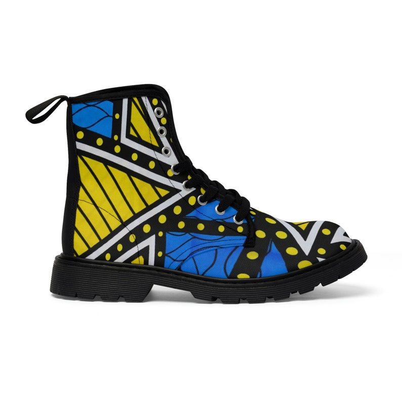 Women's Blue and Yellow Canvas Boots