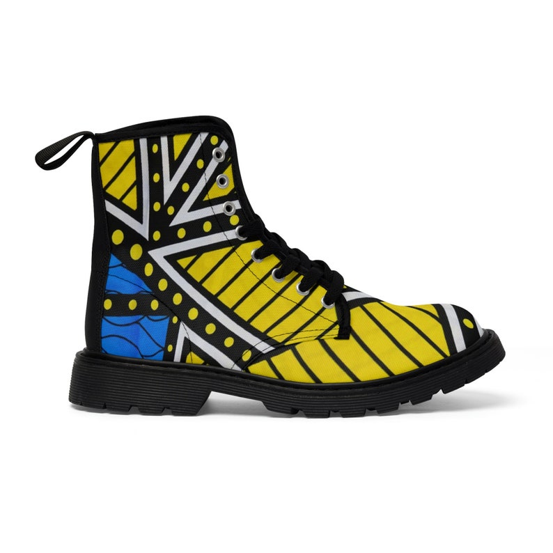 Women's Blue and Yellow Canvas Boots