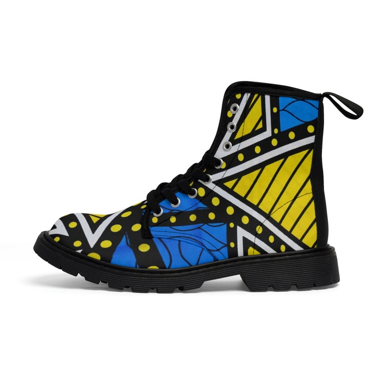 Women's Blue and Yellow Canvas Boots