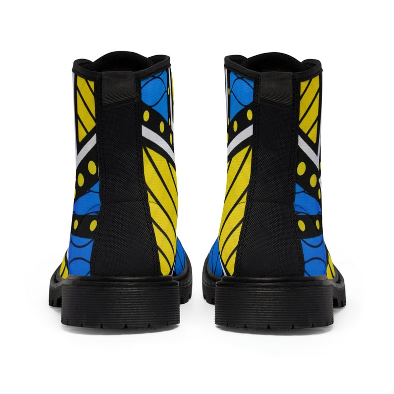 Women's Blue and Yellow Canvas Boots