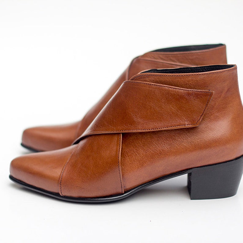 Women's Camel Brown Leather Ankle Boots Brown Custom Made X