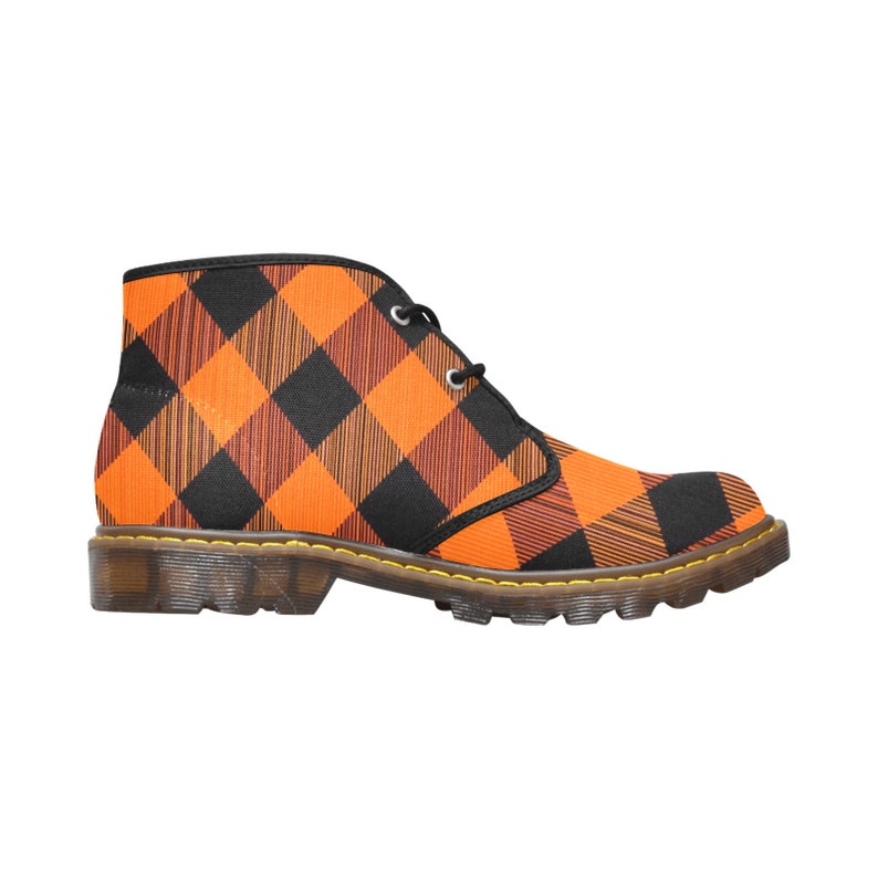 Women's Fall Autumn Orange & Black Checkered Plaid Canvas