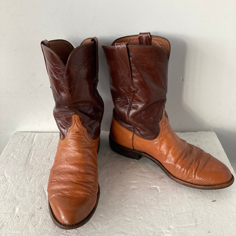 Men's Lucchese 10d Vintage Cowboy Boots Two Tone Ostrich and