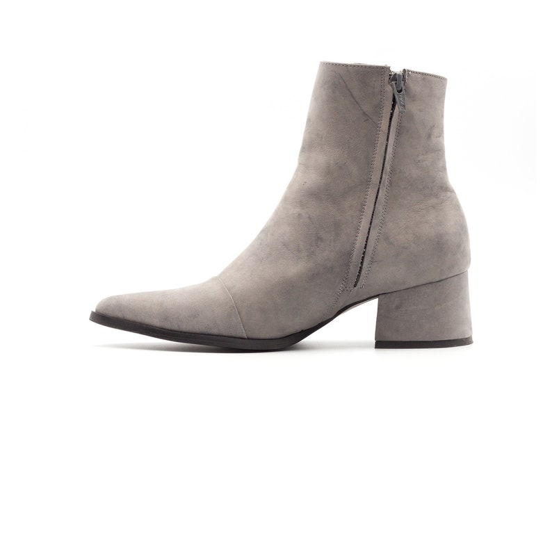 Women's Gray Ankle Leather Boots Pointy Handmade Ankle Booties