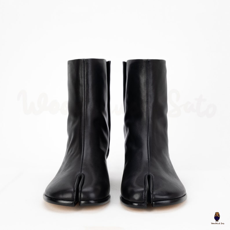 Women's Womens/Leather Tabi Split-toe Black Boots With 3cm Heel