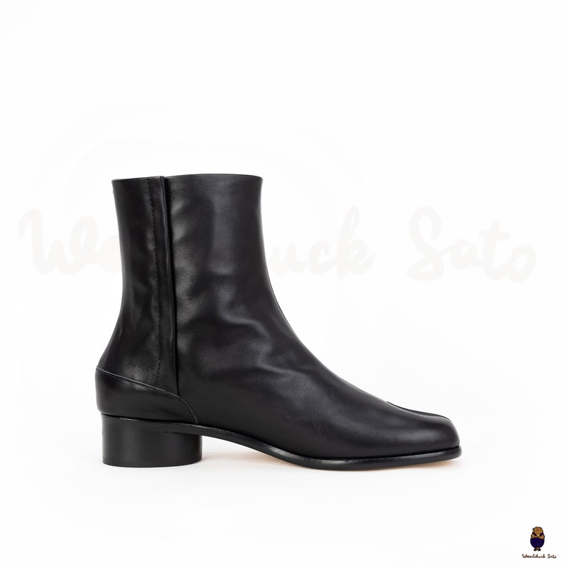 Women's Womens/Leather Tabi Split-toe Black Boots With 3cm Heel