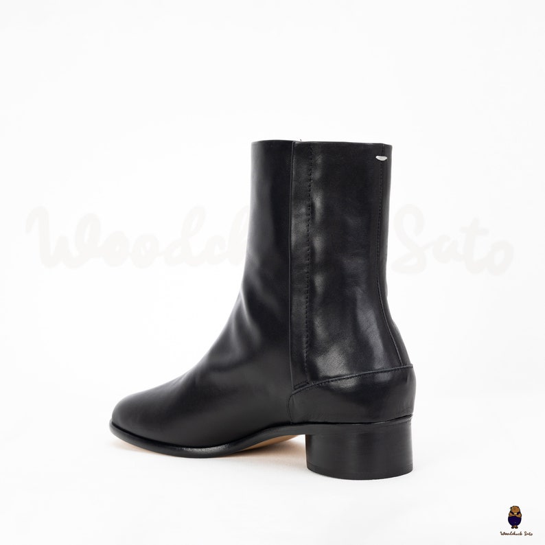 Women's Womens/Leather Tabi Split-toe Black Boots With 3cm Heel