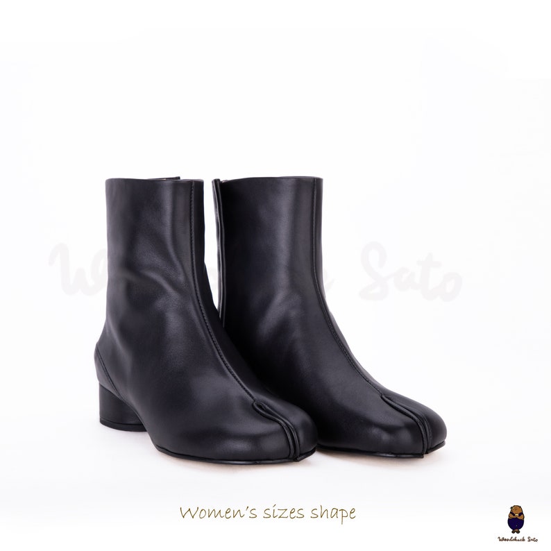 Women's Womens/Leather Tabi Split-toe Black Boots With 3cm Heel