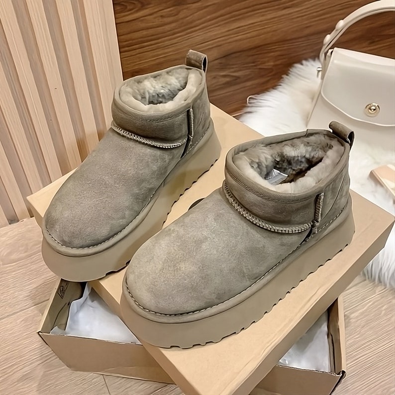 Women's Leather Ankle Handmade Fashion Woolen Fur Brown