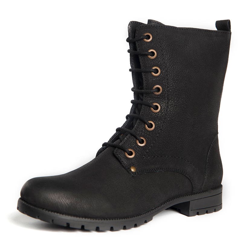 Women's Black Combat Biker Ankle Boots-lace up and Zip Up