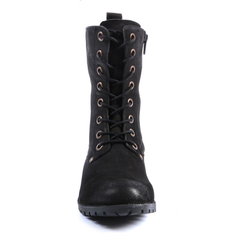 Women's Black Combat Biker Ankle Boots-lace up and Zip Up