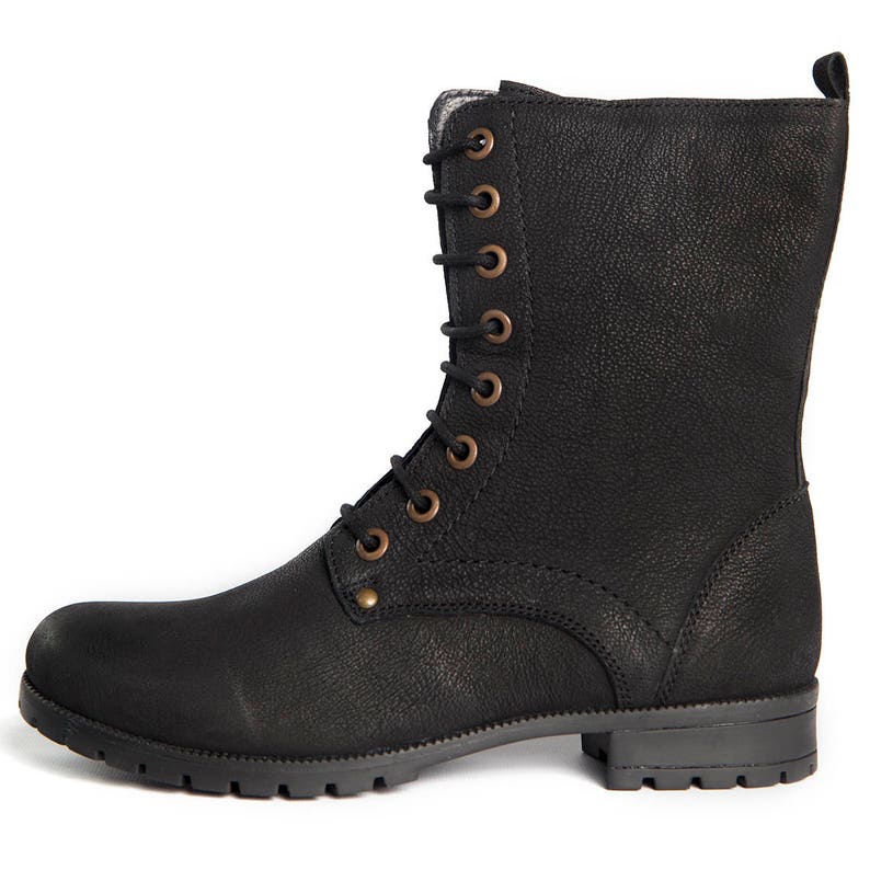 Women's Black Combat Biker Ankle Boots-lace up and Zip Up