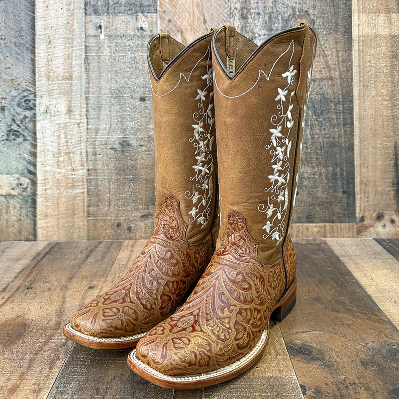 Women's Handmade Leather Floral Embroidered Boots/ Mexican Artisanal