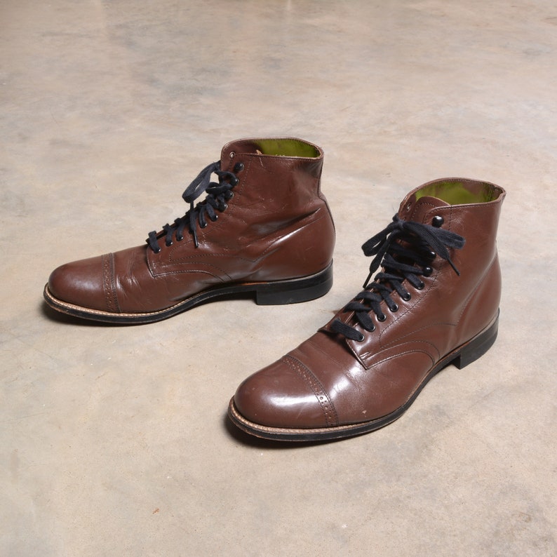 Men's Vintage Boots Stacy Adams Cap Toe Brown Leather Ankle