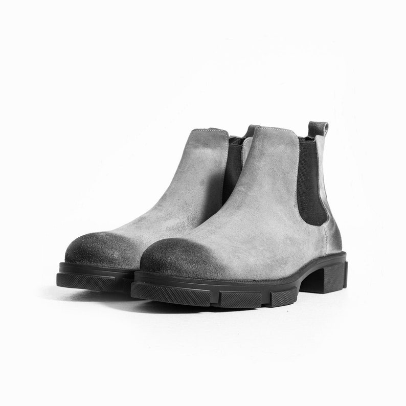 Men's Gray Chelsea Boots Suede Leather Boots Classic