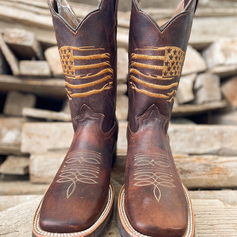 Men's Handcrafted Cowboy Boots USA Flag/ Square Toe Cowboy