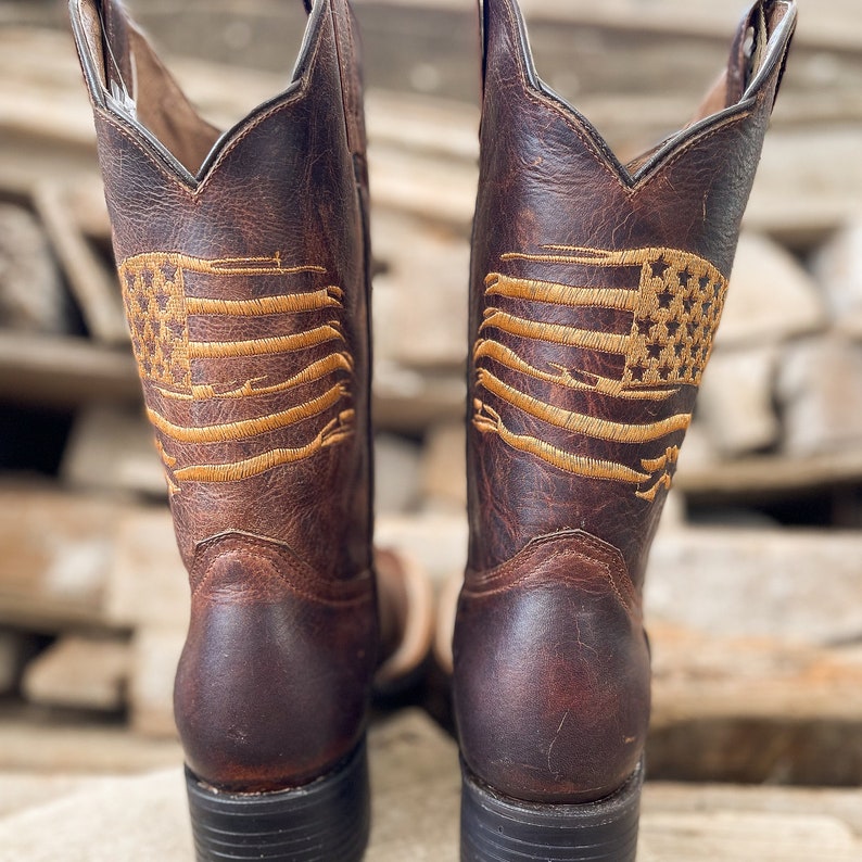 Men's Handcrafted Cowboy Boots USA Flag/ Square Toe Cowboy