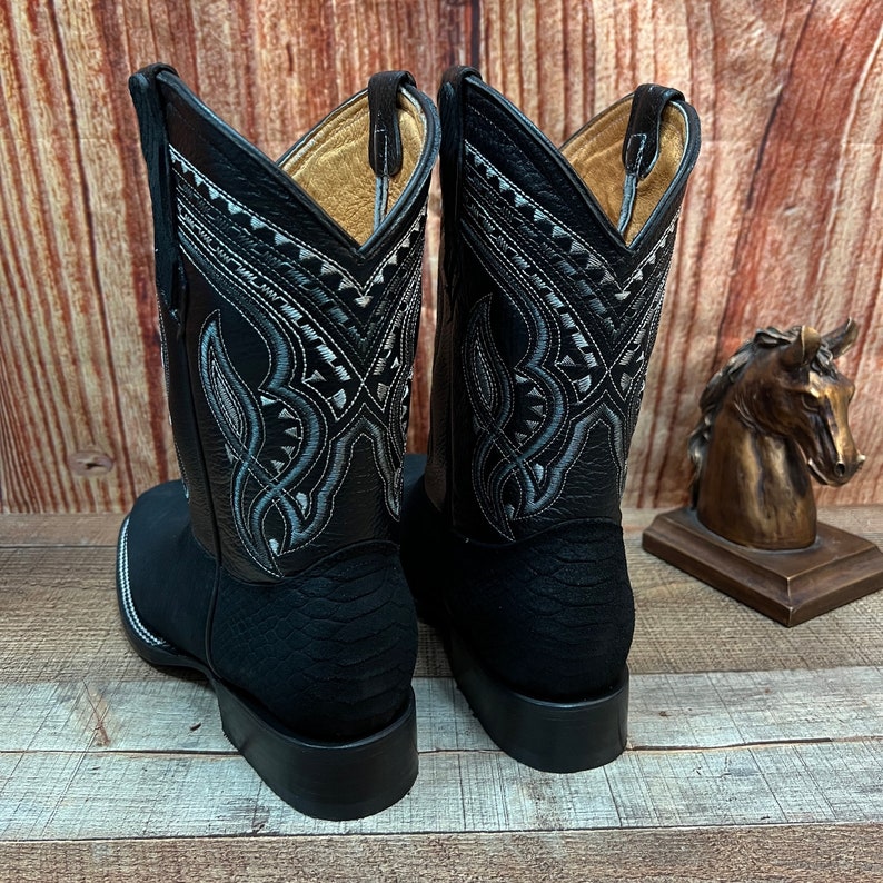 Men's WESTERN COWBOY Matte Black PYTHON Snake Faux Leather