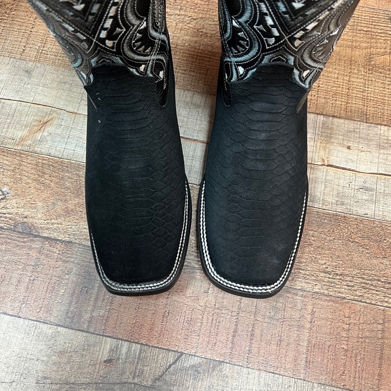 Men's WESTERN COWBOY Matte Black PYTHON Snake Faux Leather